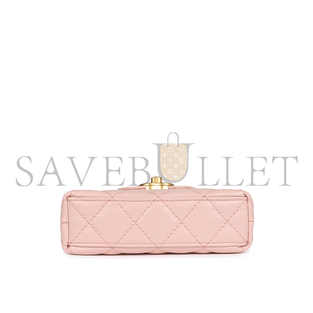 CHANEL MASTER NANO KELLY SHOPPER LIGHT PINK SHINY AGED CALFSKIN BRUSHED GOLD HARDWARE(12.5*8.3*4cm)